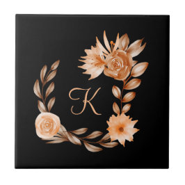 Preto Monogramado com Floral Marrom e Pêssego