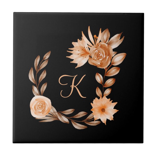 Preto Monogramado com Floral Marrom e Pêssego   (Frente)