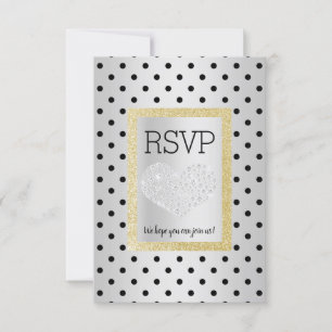 Preto Prata SPOT Coração Dourado RSVP simples eleg