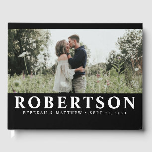 Preto Simples e Elegante Livro de Convidados de