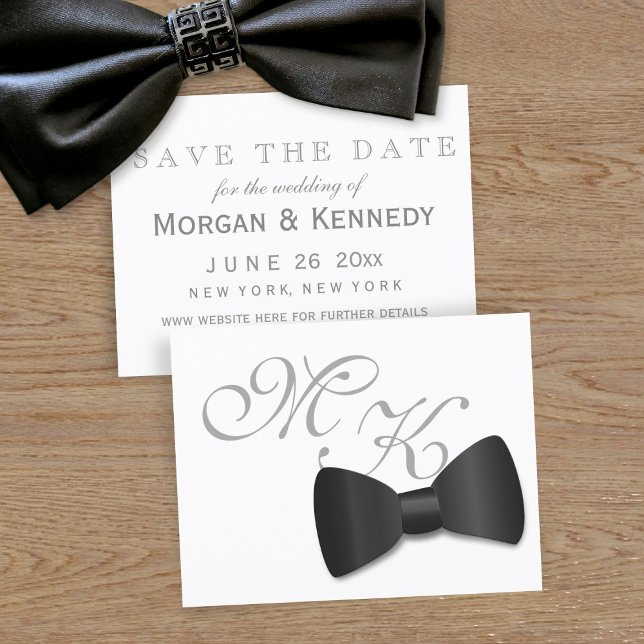 Preto Tie Tuxedo Casamento Mini Salve o Cartão de  (An elegant black bow tie with space for your wedding/save the date on the reverse)