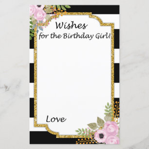 Preto White Striped Desejos para a aniversária