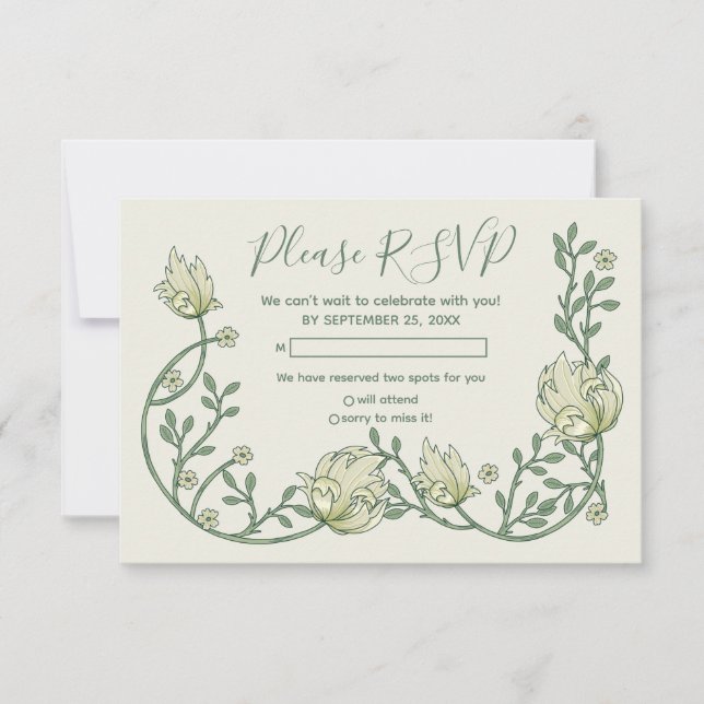 Pretty art nouveau flowers rsvp card (Frente)