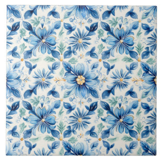 Pretty Blue & Yellow Floral Mediterrean