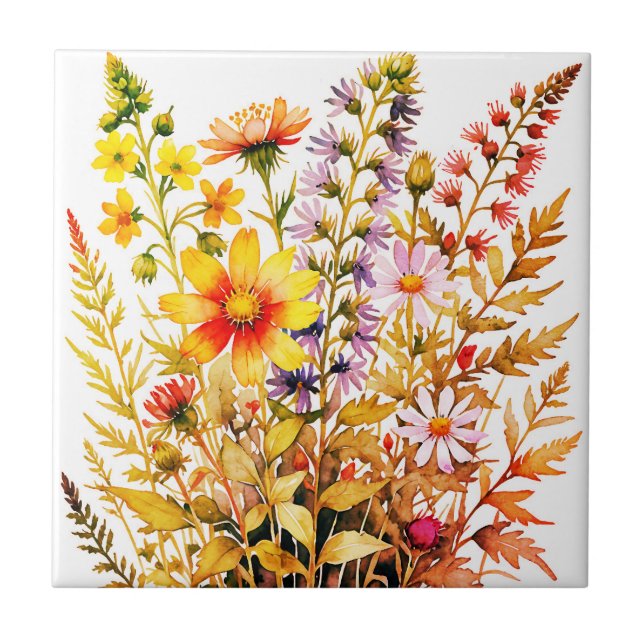 Pretty colorful wildflowers watercolor  (Frente)