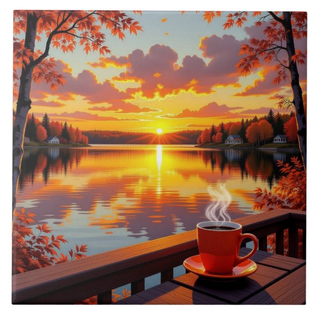 Pretty Lake Side View of a Sunrise and Warm Coffee (Frente)