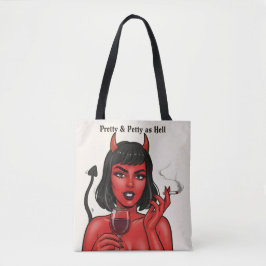 Pretty & Petty as Hell Devil Girl Tote Bag | Gothi