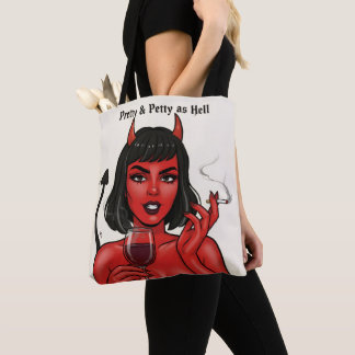 Pretty & Petty as Hell Devil Girl Tote Bag | Gothi