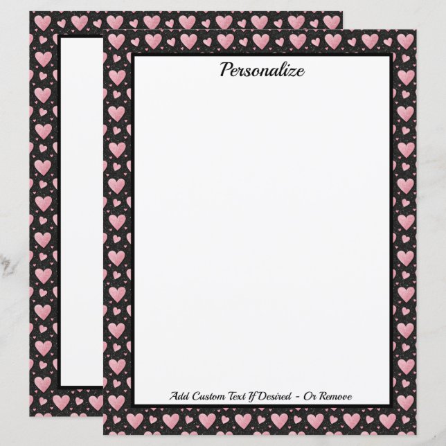 Pretty Pink Hearts on Black Personalized (Frente/Verso)
