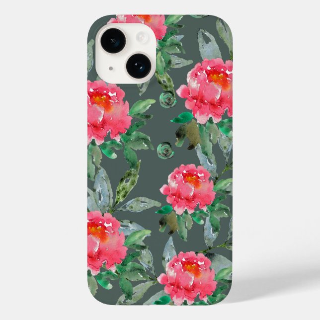 Pretty Watercolor Pink Peonies Floral Pattern  (Verso)