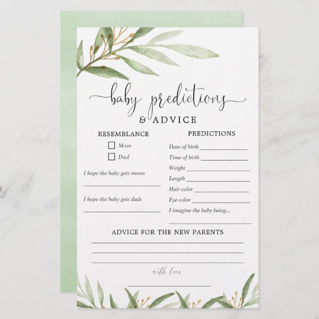 Previsão de bebês cartão de conselho verde ouro (Frente/Verso)
