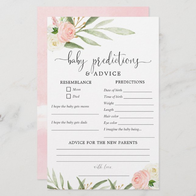 Previsão de bebês cartão de conselho verde rosa ou (Frente/Verso)