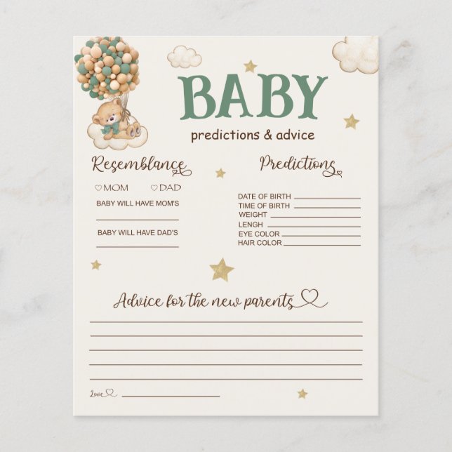 Previsão de Bebês e aconselhamento Balões de Urso  (Frente)