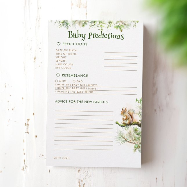 Previsão de Bebês e aconselhamento de animais flor (Baby Predictions Woodland Animals Themed Game Cards)