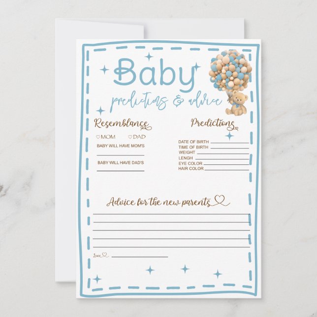 Previsão de Bebês e Cartão Azul de Urso Azul (Frente)