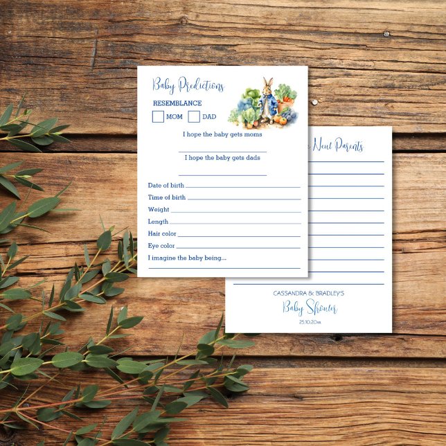 Previsão de bebês e conselhos Peter Rabbit (Baby prediction and advice for parents Peter Rabbit themed baby shower games )