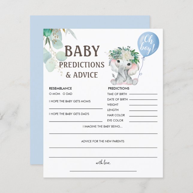 Previsão de Bebês | Elephant Blue Balloon Game (Frente/Verso)