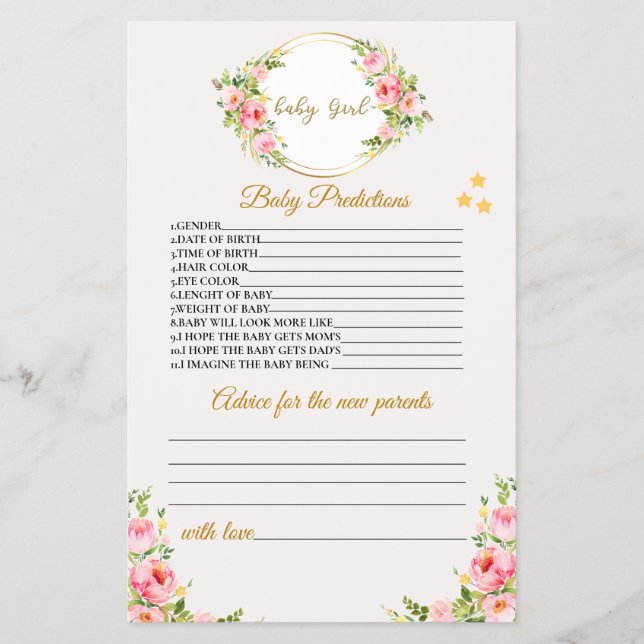 Previsão do bebê e cartão de conselho, jogo do Chá (Frente)