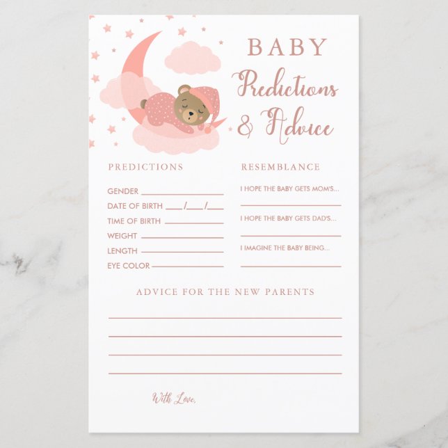 Previsão do Urso Sonolento Rosa e Cartão de Aviso (Frente)