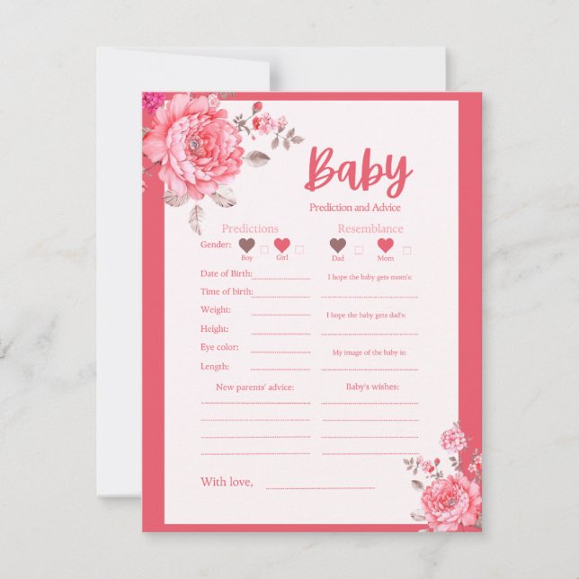 Previsão e jogo de conselho do Chá de fraldas rosa (Frente)