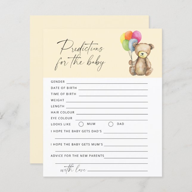 Previsões de bebês e conselhos Jogo de bebês (Frente/Verso)