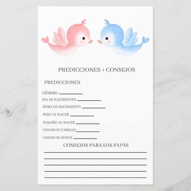 previsões de chás de fraldas em espanhol (Frente)