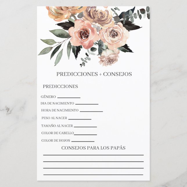 previsões de chás de fraldas em espanhol (Frente)