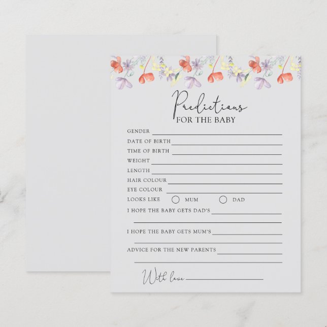 Previsões de flores silvestres para bebês (Frente/Verso)