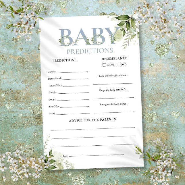 Previsões do Bebê Jogo de Chá de Bebê com Folhagen (Baby Predictions Greenery Baby Shower Game)