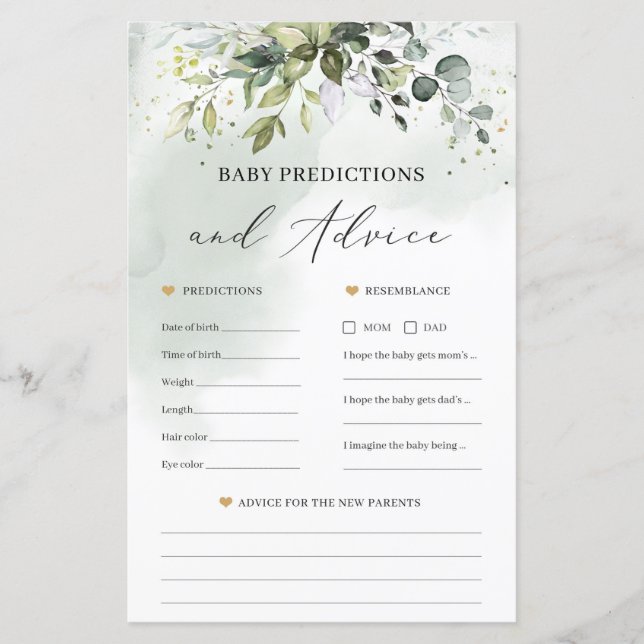 Previsões do chá de fraldas Boho e jogo de aconsel (Frente)