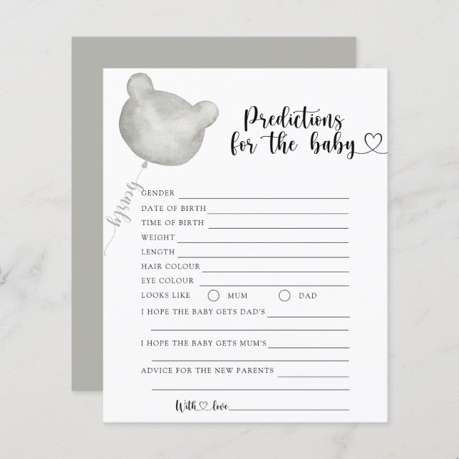 Previsões e conselhos para o bebê URSO (Frente/Verso)