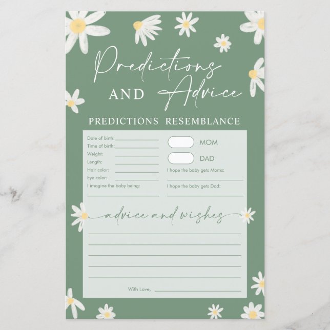 Previsões e conselhos para o chá de bebê Daisy (Frente)