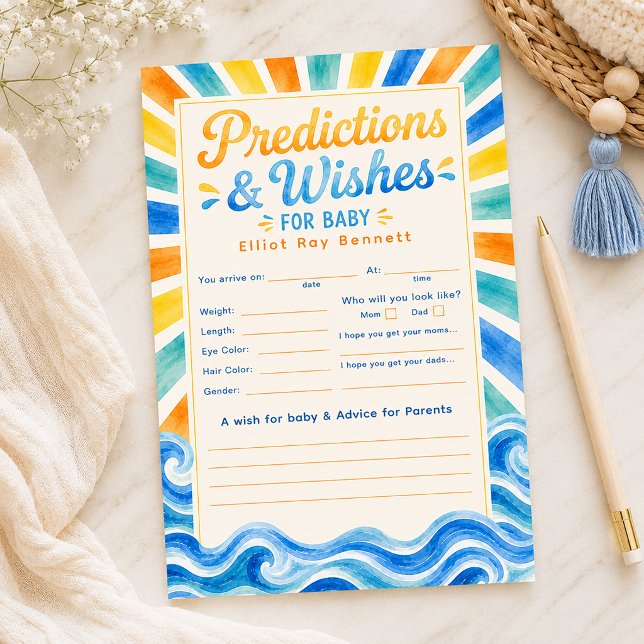 Previsões e Desejos para o Chá de Bebê Sunshine Ba (Baby Shower Game Card)