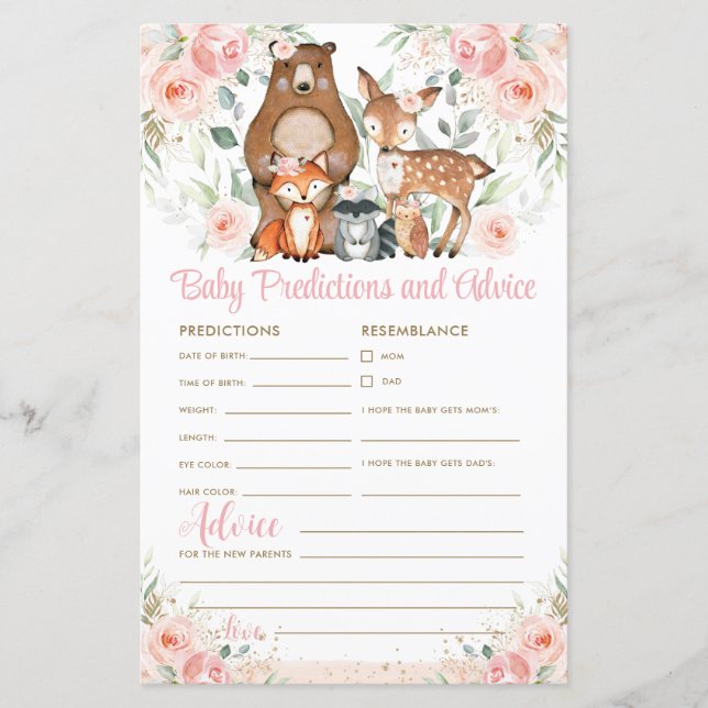 Previsões e Dicas de Bebê de Animais da Floresta F (Frente)