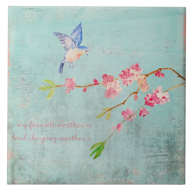 Primavera Bird Floral Cherryblosom Azul (Frente)