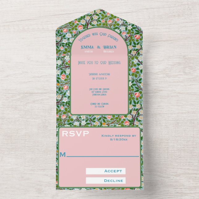 Primavera Blossomo Tudo em Um Convite de casamento (Interno)