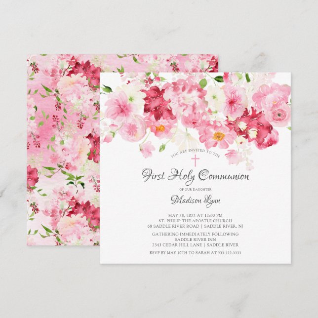 Primavera Blossoms Convite à Comunhão Floral (Frente/Verso)