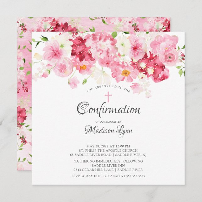 Primavera Blossoms Convite de Confirmação Floral (Frente/Verso)