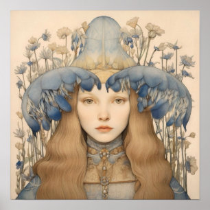 Primavera Bluebell Flower Girl Art Impressão