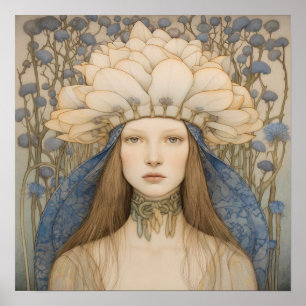 Primavera Bluebell Flower Girl Art Impressão