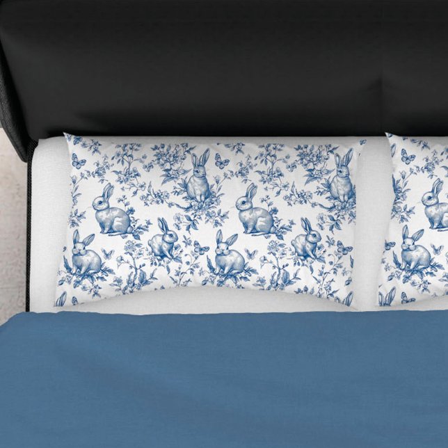 Primavera Bunny Blue Chinoiserie Bed (Spring Bunny Blue Chinoiserie Bed Pillow Case
)