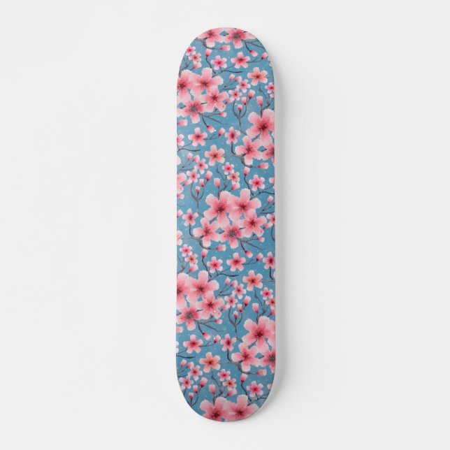 Primavera Cherry Blossomo Blue Skateboard (Frente)