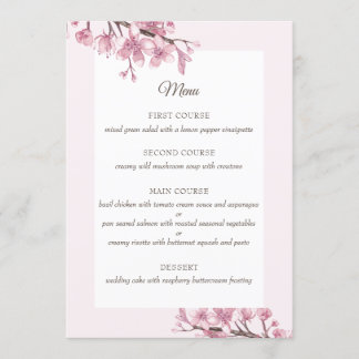 Primavera cor-de-rosa floresce. Menu de casamento