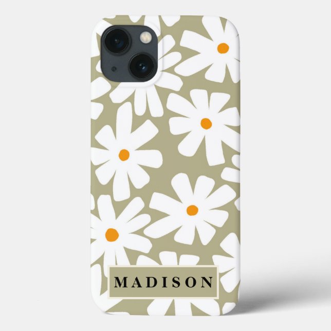 Primavera daisies padrão retrógrado floral verde (Verso)