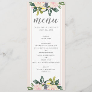 Primavera Floral Blush   Cartão de Menu Casamento