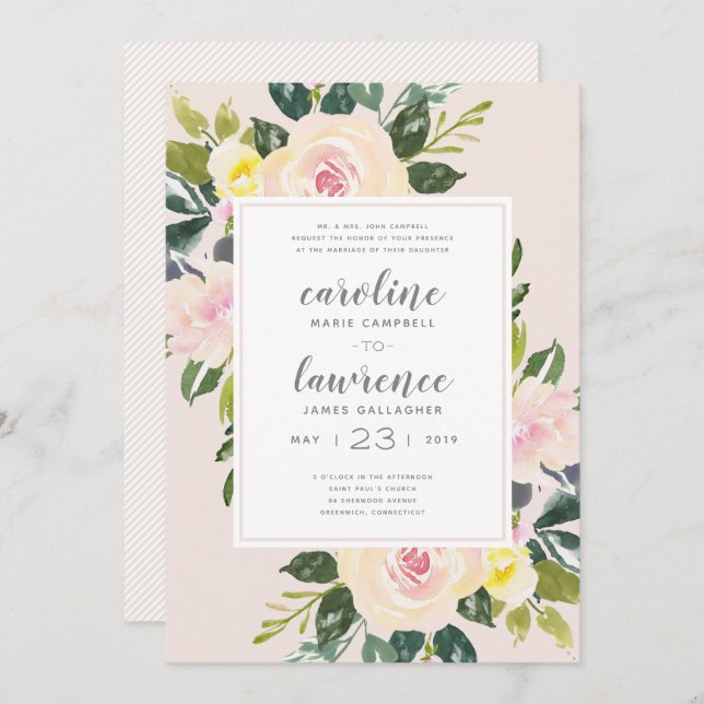 Primavera Floral Blush | Convite Para Casamento (Frente/Verso)