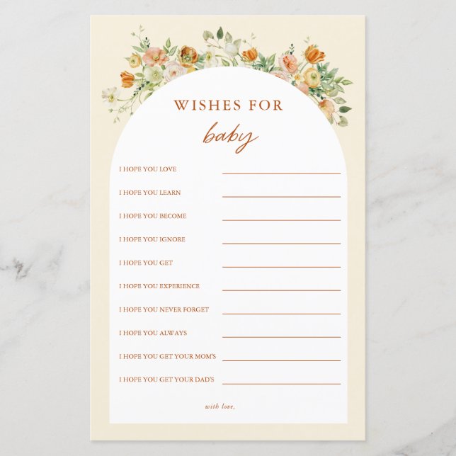 Primavera Floral Chá de fraldas Deseja Bebê (Frente)