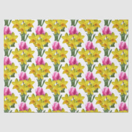 Primavera Floral Daffodils e Tulipas Papel Tecido