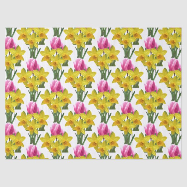 Primavera Floral Daffodils e Tulipas Papel Tecido (Frente )
