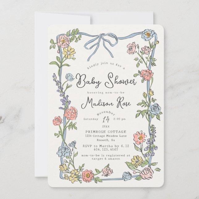 Primavera Garden Party Pastel Chá de fraldas Flora (Frente)